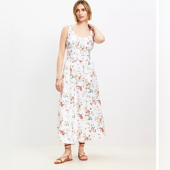 LOFT Dresses & Skirts - LOFT Floral Poplin Smocked Maxi Pocket Dress, Size XL